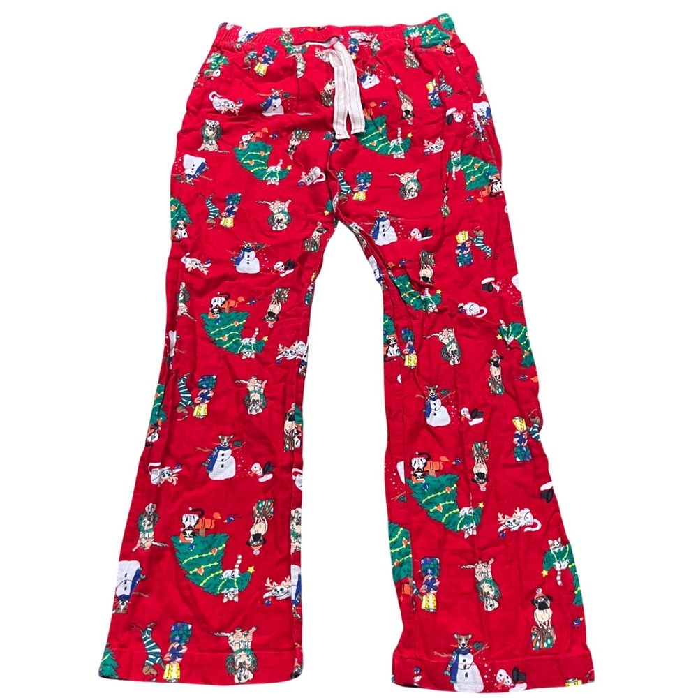 Old Navy Red Holiday Flannel Pajama Pants Women Medium Cats Pugs Christmas Sleep